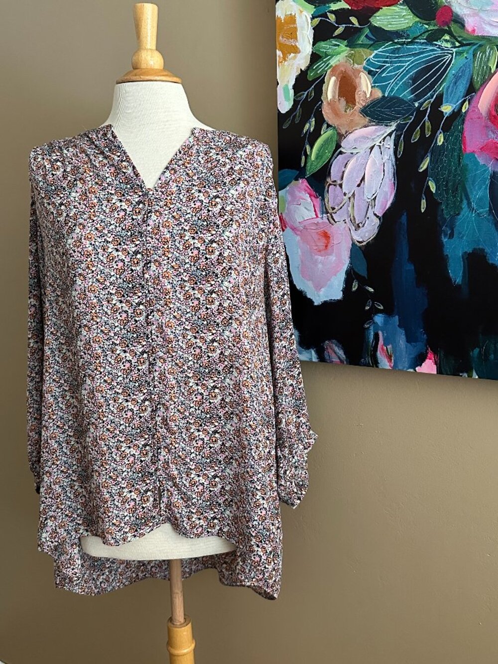 ROSE + OLIVE 2X Floral Boho Peasant Blouse Tunic Plus Size Cottagecore